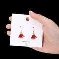Festive red Christmas hat earrings with gold trim and sparkling white crystals - Rhinestone Christmas Hat