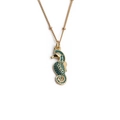 Squisito ciondolo a forma di cavalluccio marino dorato con smalto turchese e catena a sfere d'oro - Catena a Perline da 40+5CM / Verde petrolio