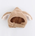 Brown plush baby earflap hat with cute long ears and single button closure on white background - Cap circumference 40-48cm, suitable for 3-18 months / Plush Dog Khaki