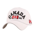White cotton Canada baseball cap with maple leaf embroidery and EST 1867 side detail - M / White