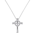 S925 sterling silver necklace featuring a cross pendant with micro-set heart and white pearl - Silver Heart-Interlocked Cross