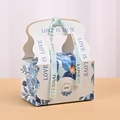 Scatola bomboniera bianca con motivo floreale blu e nastro decorativo per matrimoni - 10x6.5x6.2cm / Blu / Motivo Floreale