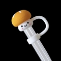 Reusable transparent straw with a cute yellow mushroom silicone topper on black background - Mushroom-Orange / 10mm