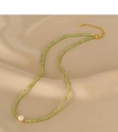 Double-layered peridot green stone beaded necklace with a central white freshwater pearl - Peridot Necklace Only (Without Pearl Layer)