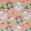Brown kraft Christmas wrapping paper featuring Santa, wreaths, and festive ornaments - 50*70CM / Hibernating Postman / 1 Sheet