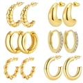 Set of six pairs of 18k gold-plated geometric hoop earrings with diverse textures - Gold