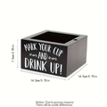 Dark brown wooden square cup holder storage box with Mark Your Cup printed text - Single Cup Holder - Black
