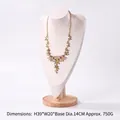 Necklace display stand with white fabric texture and round wooden base, 39cm height - Large Portrait Bust / Off White