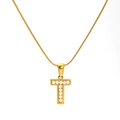 Collier en titane doré orné d'un pendentif lettre T serti de perles blanches - Lettre T (SP723G-T)