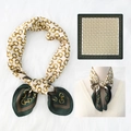 Beige silk scarf with golden horse bit and chain patterns and dark green borders - 70*70cm / Cream Green Snaffle (26)