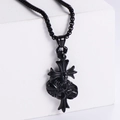 Gothic black cross pendant necklace in stainless steel with chunky cable chain style - No Chain / Black Color (Without Chain)