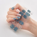 Self-adhesive 3D nail art stickers in blue-grey with gold laser lines and silver glitter - Blue Grey Gold Line Silver Glitter Style (DQ3-067)