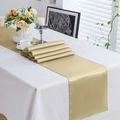 Luxurious golden satin table runner for wedding decor on white tablecloth - 30x275cm / Dark Champagne