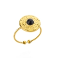 Adjustable vintage gold-plated twist rope ring with a black gemstone centerpiece - Adjustable Open / Gold Disc Black Stone