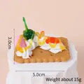 Pink waffle cake keychain with cream and fruit detail for bag decoration - Gold Bead Chain / 030 Biscuit Shape