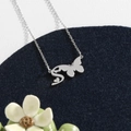 Collana in acciaio inossidabile argento con lettera S, farfalla e cuore lucido - Farfalla Lettera S / Argento S