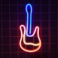 Guitar shaped LED neon sign with blue yellow and red lights for festive wall decoration - Battery and USB Dual Use / Colorful
