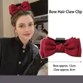 Elegant large red satin butterfly hair claw clip with 12cm bow for hair styling - Wine Red Satin Bow Square Style Claw Clip / Burgundy