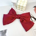 Elegant wine red satin oversized bow hair clip with a luxurious silky finish - Wine Red (Spring Clip)