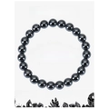 Handmade 8mm hematite beaded stretch bracelet on white presentation card - Magnetic Stone Bracelet