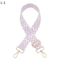 Detalle de correa jacquard geométrica en violeta y blanco con ganchos dorados - Cierre de Plata / Light Purple (L-1)