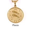 Pisces zodiac coin pendant necklace in 18K gold plated stainless steel on white back - Pisces / Gold