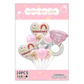 10pcs Valentine's Day balloon set featuring large diamond ring and heart foil balloons - Pink Diamond Ring 10PCS Set