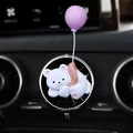 Cute white bear car air vent clip with pink balloon and heart detail on resin finish - Bear with Pink Balloon (2431B)