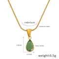 Detail view of gold snake chain and green teardrop pendant with dimensions measurements - Gold Color/Green Water Drop
