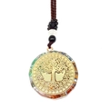 Macro detail of Tree of Life pendant with colorful crushed stones and golden wire weave - Classic Tree of Life Pendant Style (3-14)