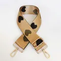 Adjustable khaki nylon bag strap with green heart patterns and gold metal hooks - No. 19 + Gold Hook (Khaki with Black/Green Heart)