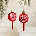 Christmas tree ornament featuring a red and white glitter candy cane spiral lollipop, 10cm - Lollipop (Set of 2)