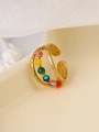 Adjustable gold plated ring with six colorful marble beads and hammered metal finish - Adjustable Open / Multicolor