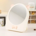 Specchio da trucco bianco con orecchie di gatto rosa e fiocco rosa per scrivania - Stile Semplice / Bianco