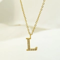 Gold plated titanium steel necklace with letter L pendant inlaid with sparkling zircons - L / Gold