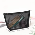 Mesh makeup bag details showing size dimensions 14x7x12.5cm with internal cosmetics - 02# Triangle Large Makeup Bag