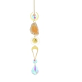 Golden sun and moon suncatcher with orange agate stone and iridescent crystal beads - Brown Agate