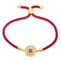 Adjustable red woven rope bracelet with gold star charm and zircon pavé for couples - Red