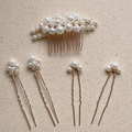 Vintage Baroque pearl bridal hair accessories set with gold pins and comb - Set 1 (1 Comb + 4 Pins) / Gold