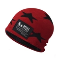 Fleece-lined knit beanie with star embroidery and warm ear protection in red and black - Red With Stars