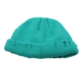 Berretto in maglia verde turchese con dettagli strappati vintage per uno stile invernale - Blu Lago