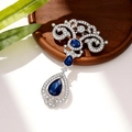 Luxurious baroque brooch with deep blue sapphire crystals and silver plating - XD825482-2-Silver Dark Blue Baroque