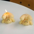 Set of two cute cream-colored bear-shaped candles with detailed realistic plush texture - Yellow