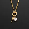 Collier en acier inoxydable plaqué or 14K avec lettre P et pendentifs en zircon cubique - Lettre P