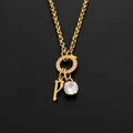 14K gold plated stainless steel necklace featuring letter P and sparkling CZ stone pendants - Letter P