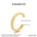 Detailed parameter display of a 65x12mm twisted gold stainless steel C-shape bangle - Gold (KB1862273-KJX)