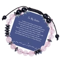 Pulsera de cuarzo rosa y piedra negra con código morse y tarjeta de regalo para hermana - Hermana