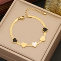 Golden snake chain necklace with black and white heart pendants in a jewelry box - 2# Bracelet