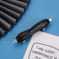 Matte black racing car ballpoint pen with silver wheels on blue background - 0.7mm Bullet Tip / Black