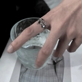 Minimalist silver irregular branch ring with black zircon stone on model hand - No. 16 Open Ring